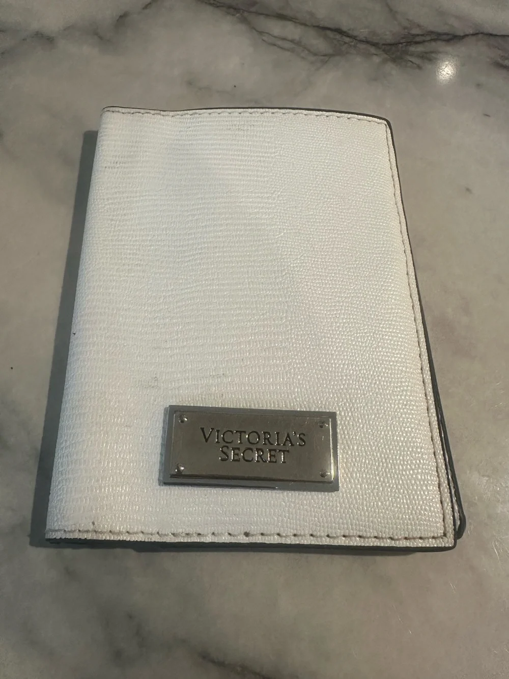 Victoria's Secret White Textured Passport Wallet with Metal Logo